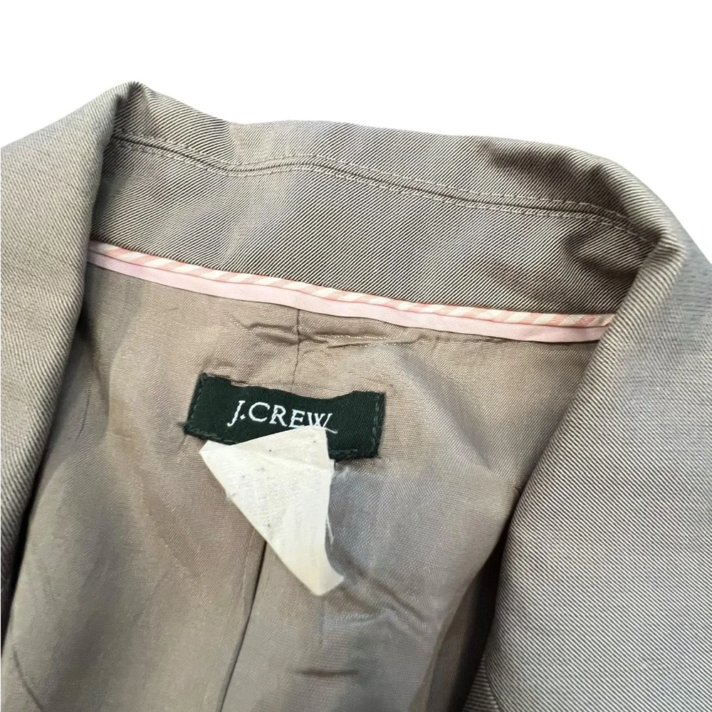 J Crew Schoolboy Tan Blazer‎ Womens Cotton 1-Button 8 Pink Lining Fitted Preppy